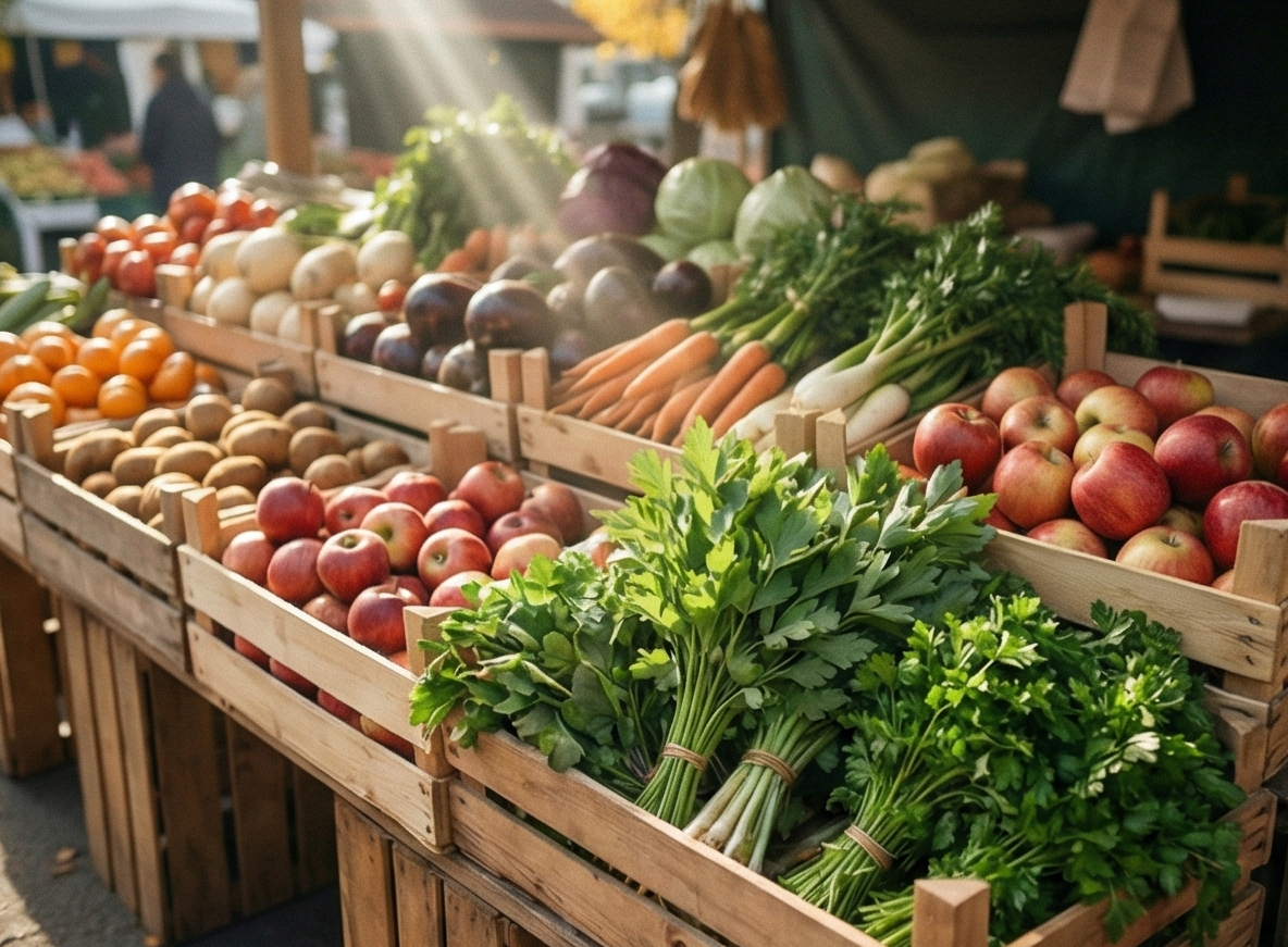 Piață locală cu legume proaspete